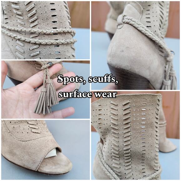 Slouchy Suede Boots Dolce Vita Maddox Size 6.5 Tan Leather Open Toe Heel Tassels - Picture 10 of 13